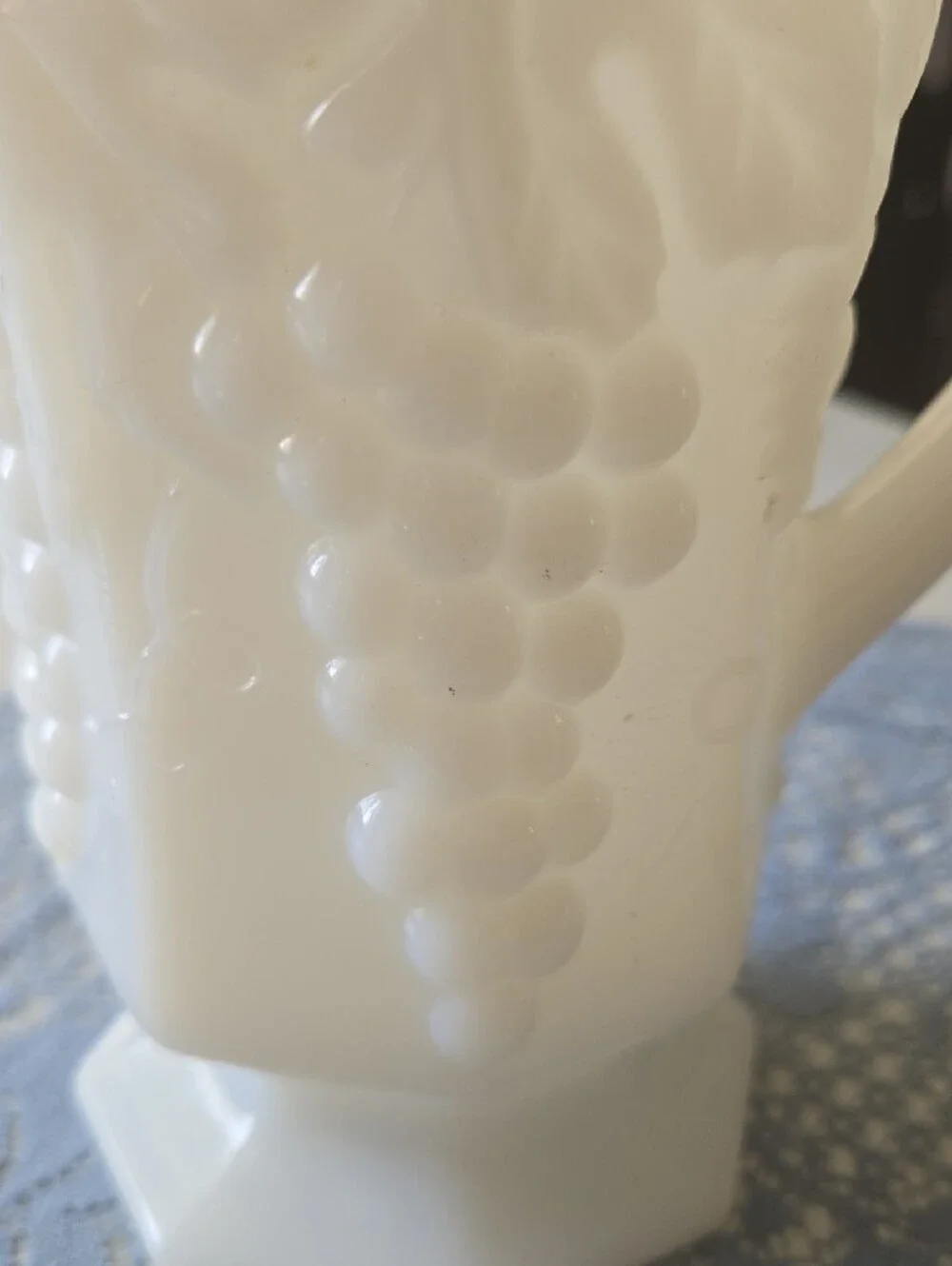 Anchor Hocking White Milk Glass Grape Pattern Pitcher